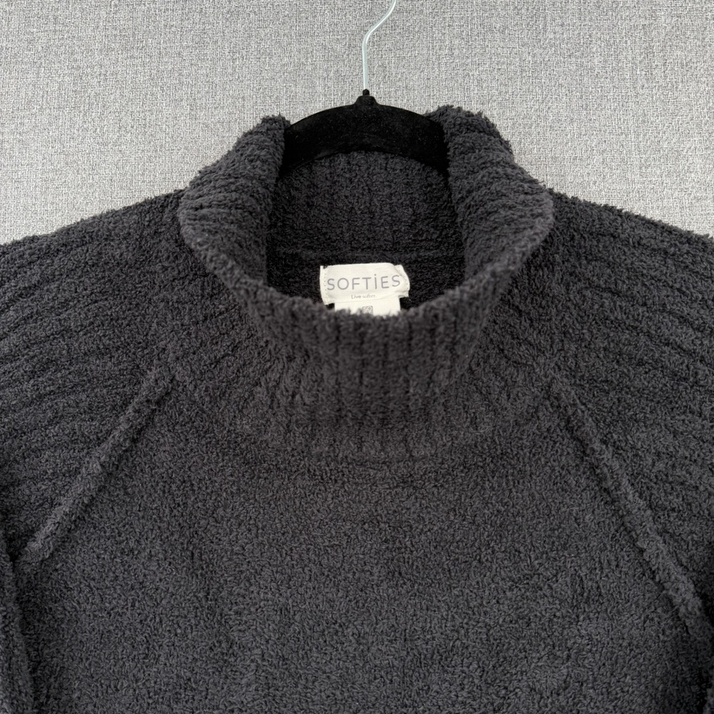 Softies Marshmallow Rib Mock Neck Sweater Black Sz L Plush Cozy Lounge Oversized - Picture 2 of 8